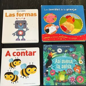 2 Colorful Children's Touch and Feel Book Set and 2 with sound in Spanish